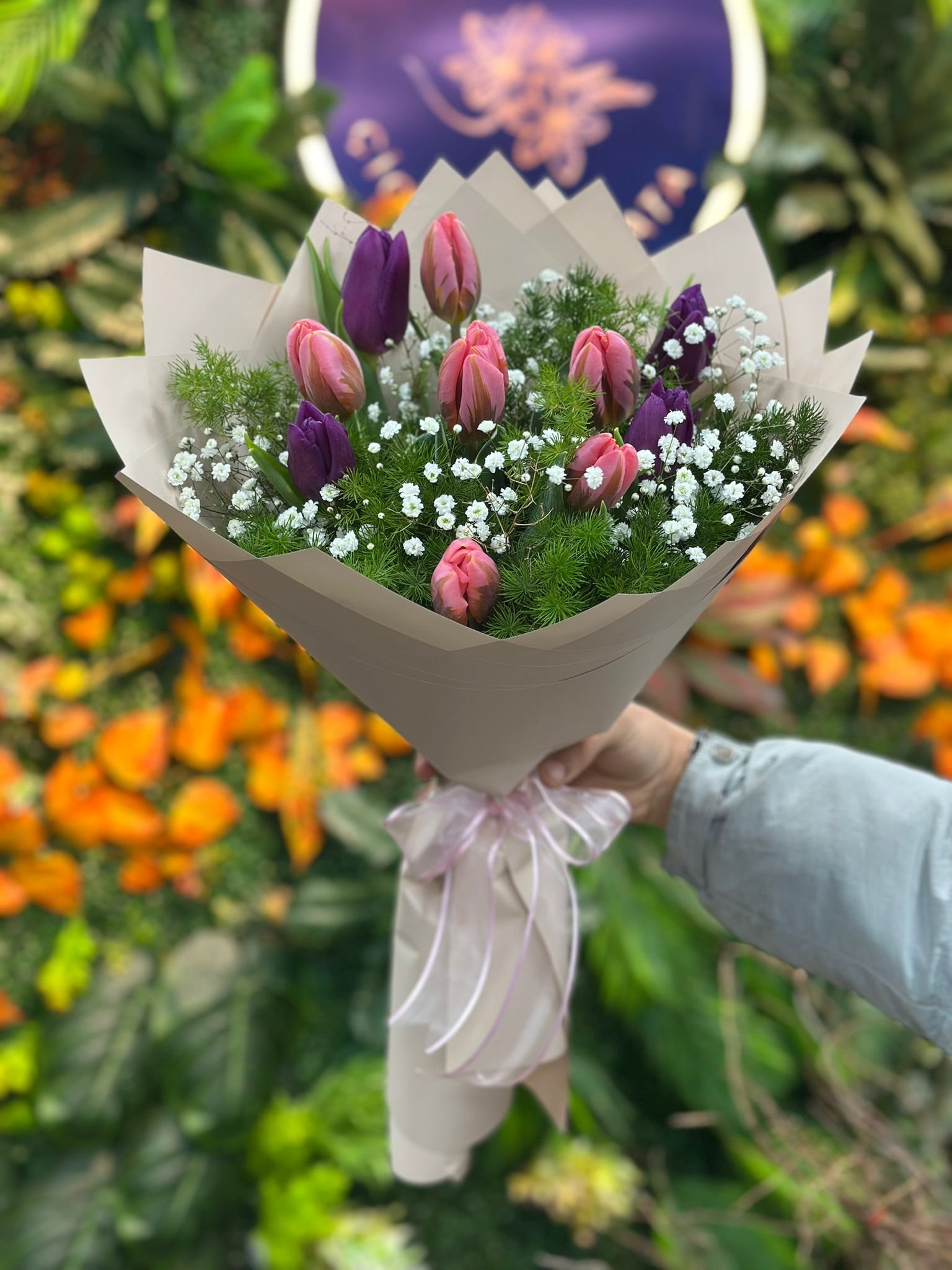 10'lu Pembe Mor Lale Buketi