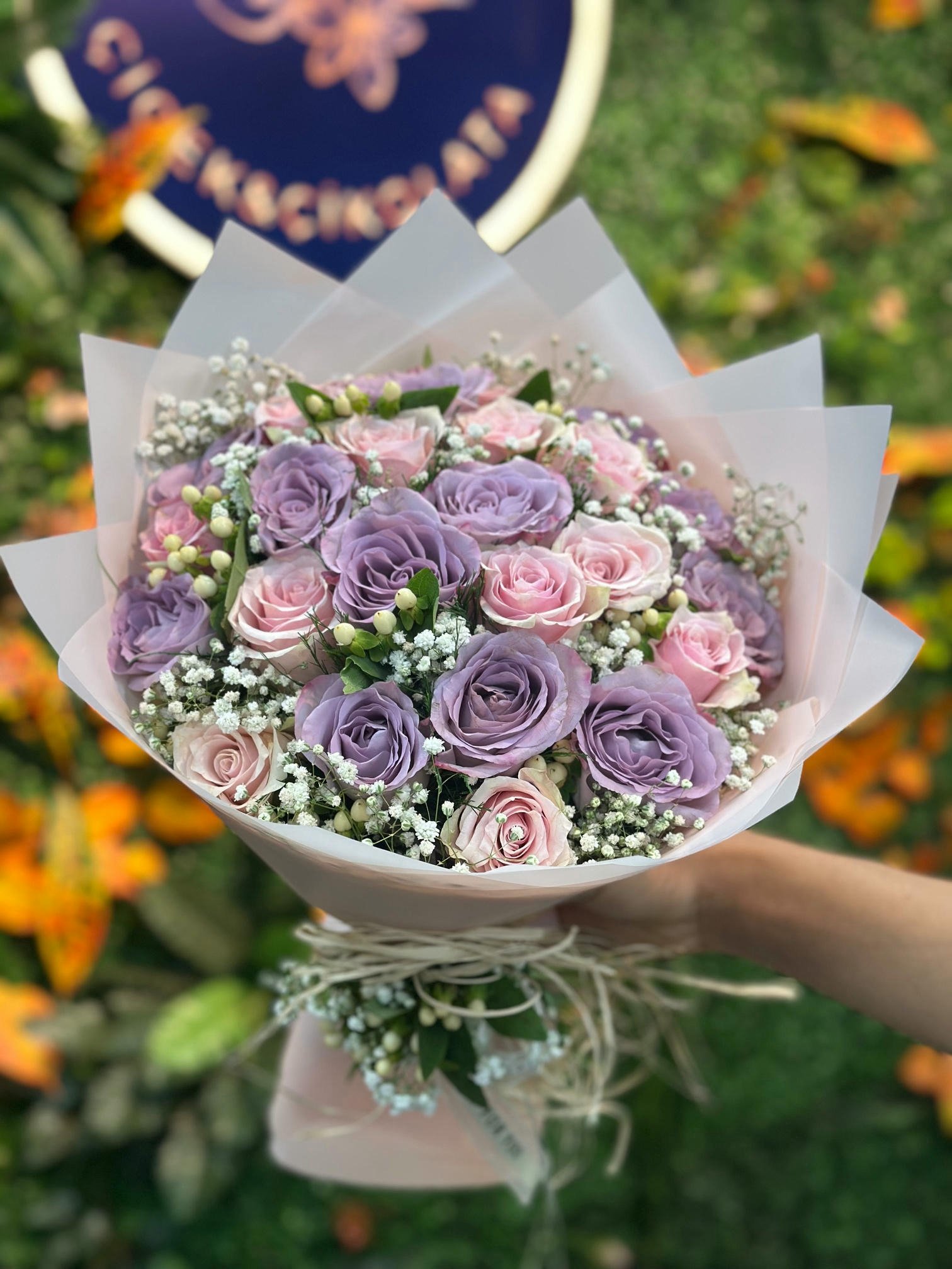 25 Lila Pembe Gül Buketi