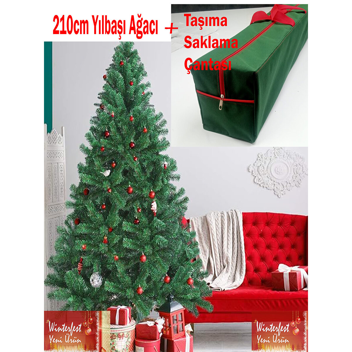 Yılbaşı Çam Ağacı 210 Cm 800 Dal Ve Taşıma Saklama Çantası