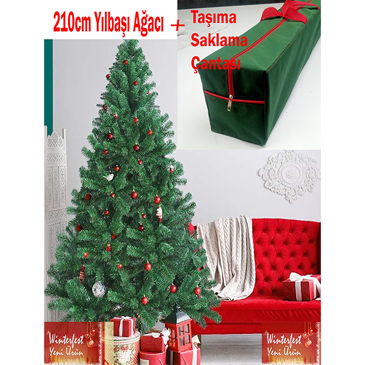 Yılbaşı Çam Ağacı 210 Cm 800 Dal Taşıma Çantalı Yeni Ürün