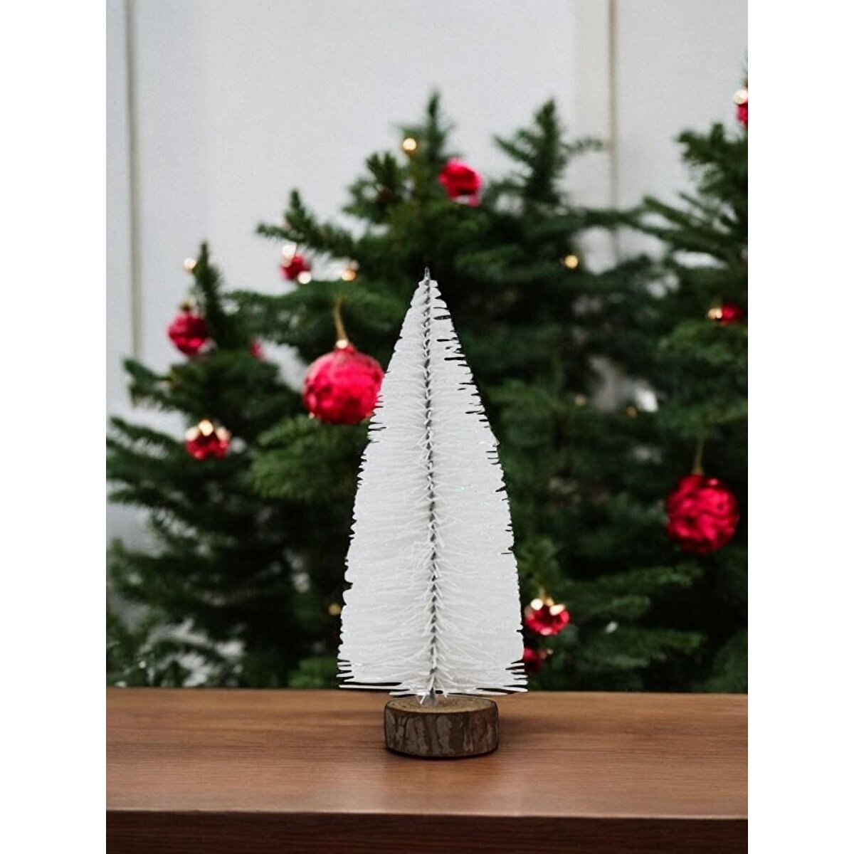 Mini Yılbaşı Ağacı Dekoratif Simli Çam Ağacı Beyaz 20 Cm
