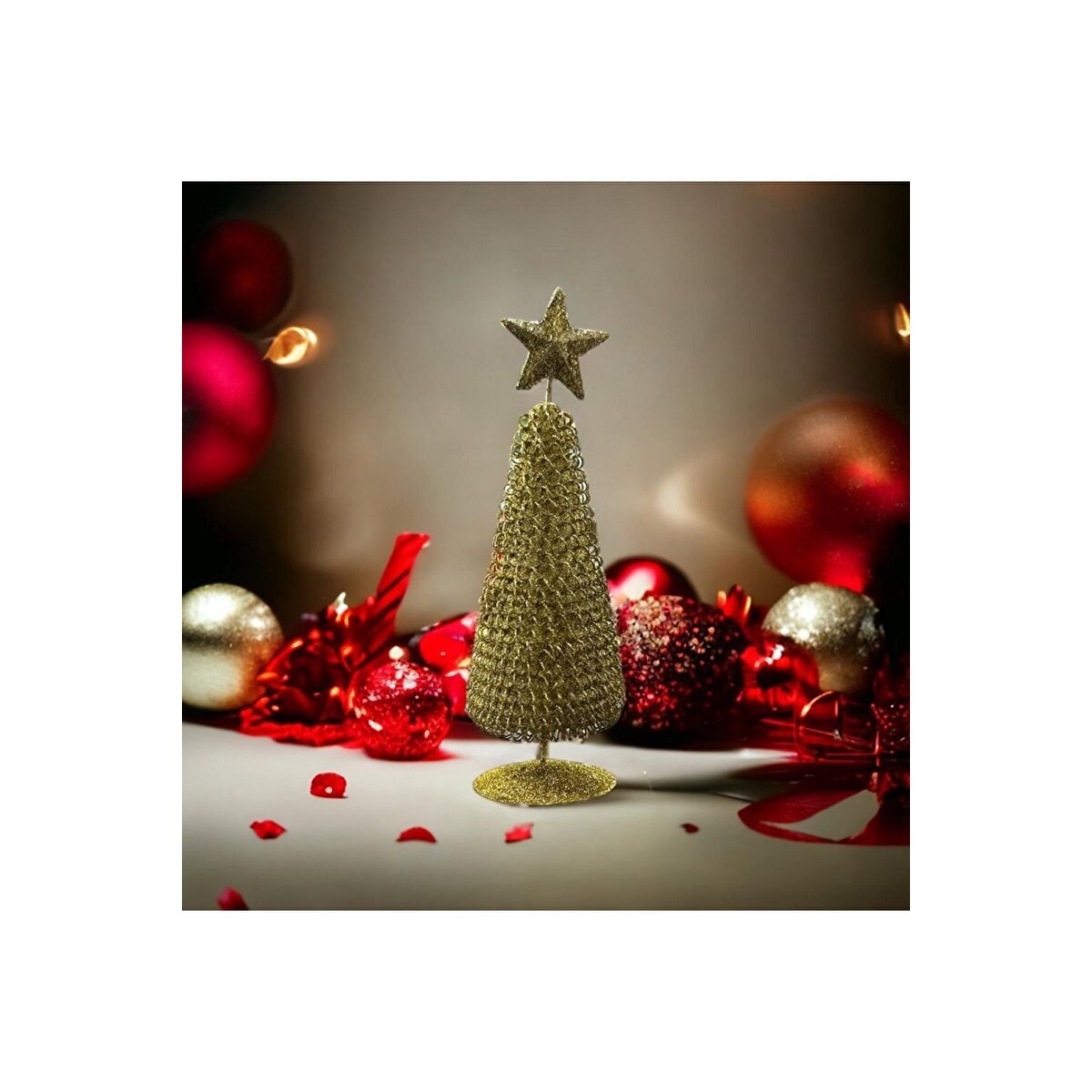 Vip Deluxe Metal Yilbaşi Çam Ağaci Parlak Si̇mli̇ Gold Noel Ağaci 21 Cm Altin Çam Ağaci Dekor Çam 21cm