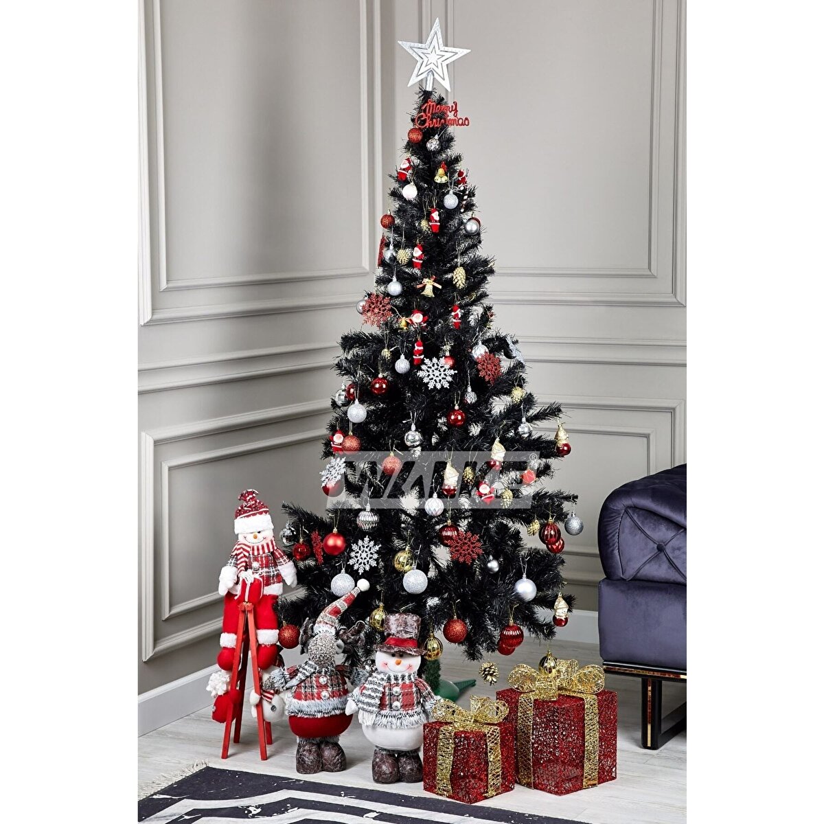 Luxury Yılbaşı Siyah Çam Ağacı 150 Cm 260 Dal Plastik Ayaklı