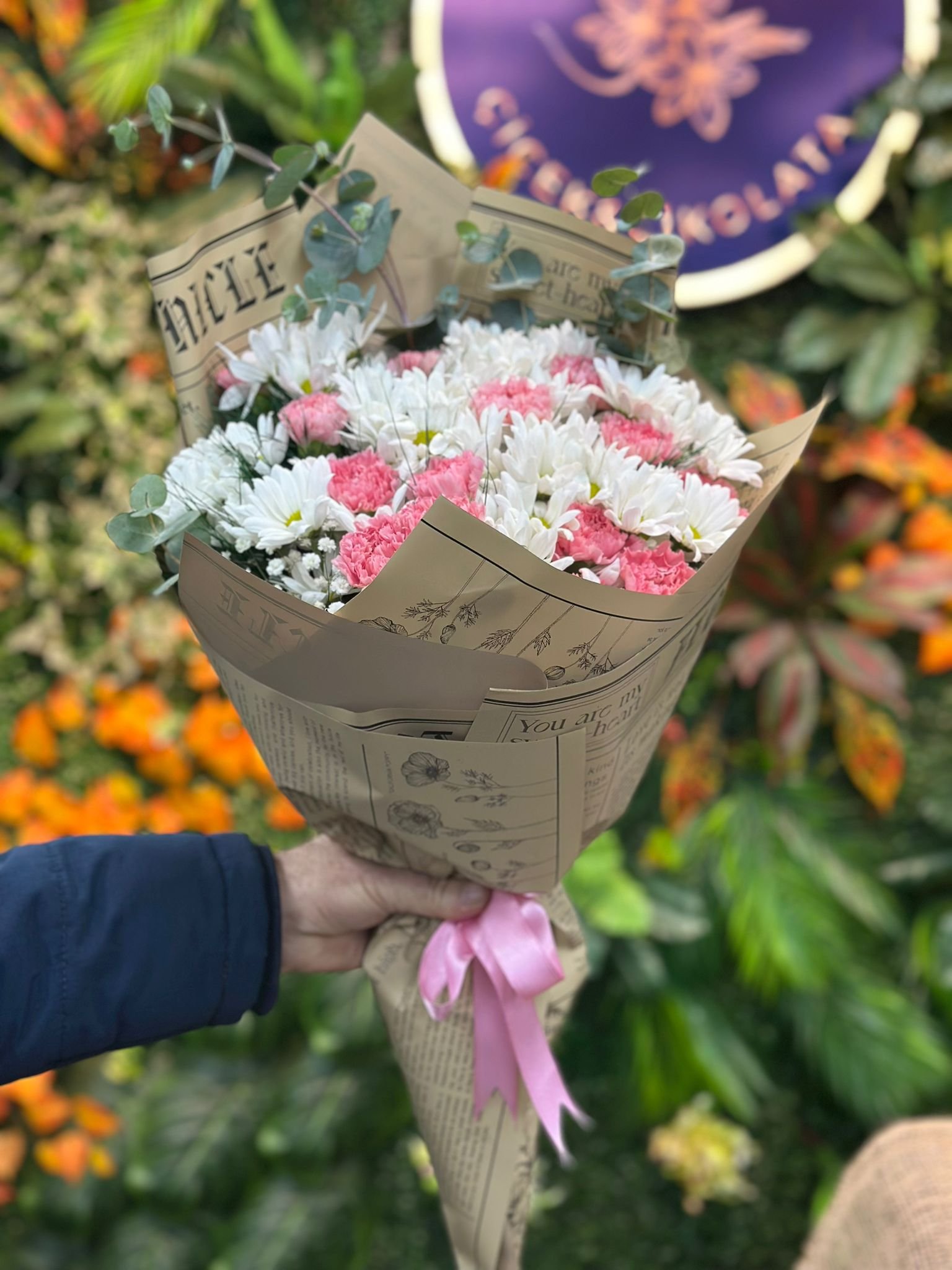 Papatya Pembe Karanfil Buketi 2