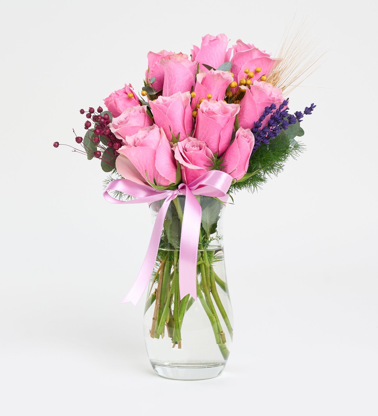 Kristal Cam Vazoda 13 Pembe Gül