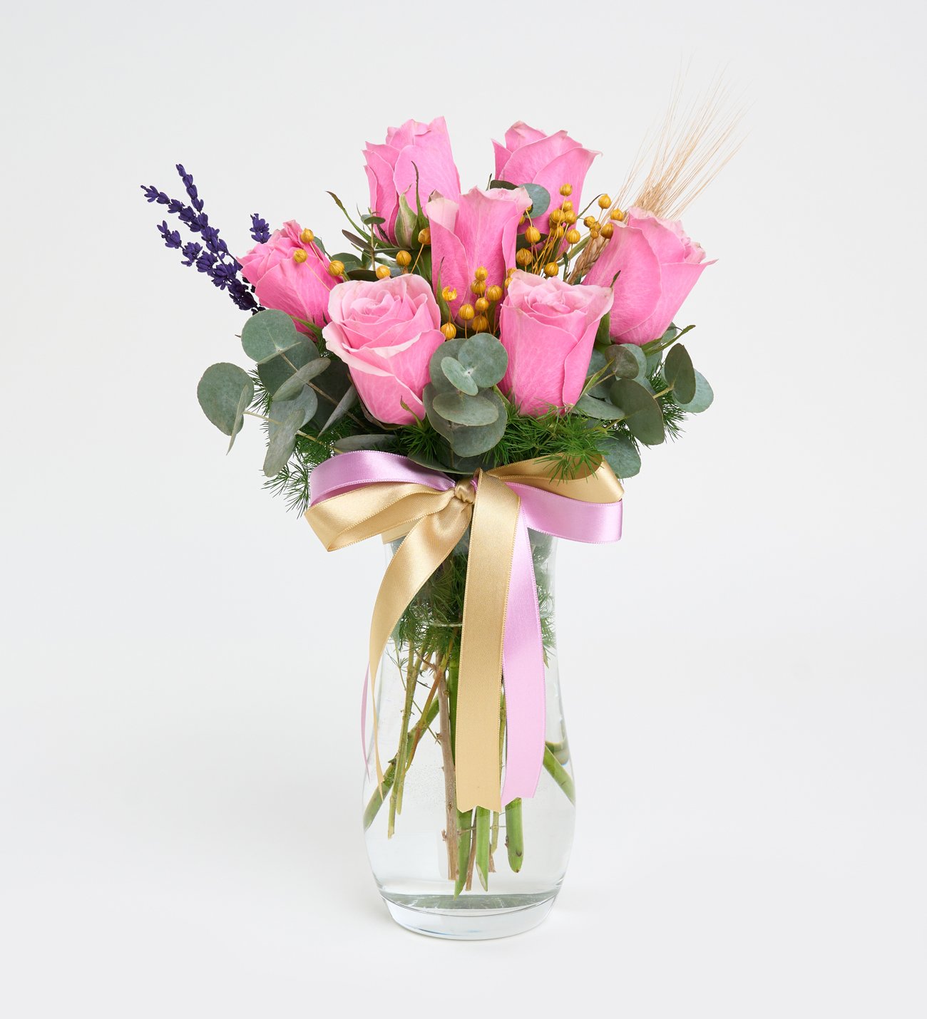 Kristal Cam Vazoda 7 Pembe Gül