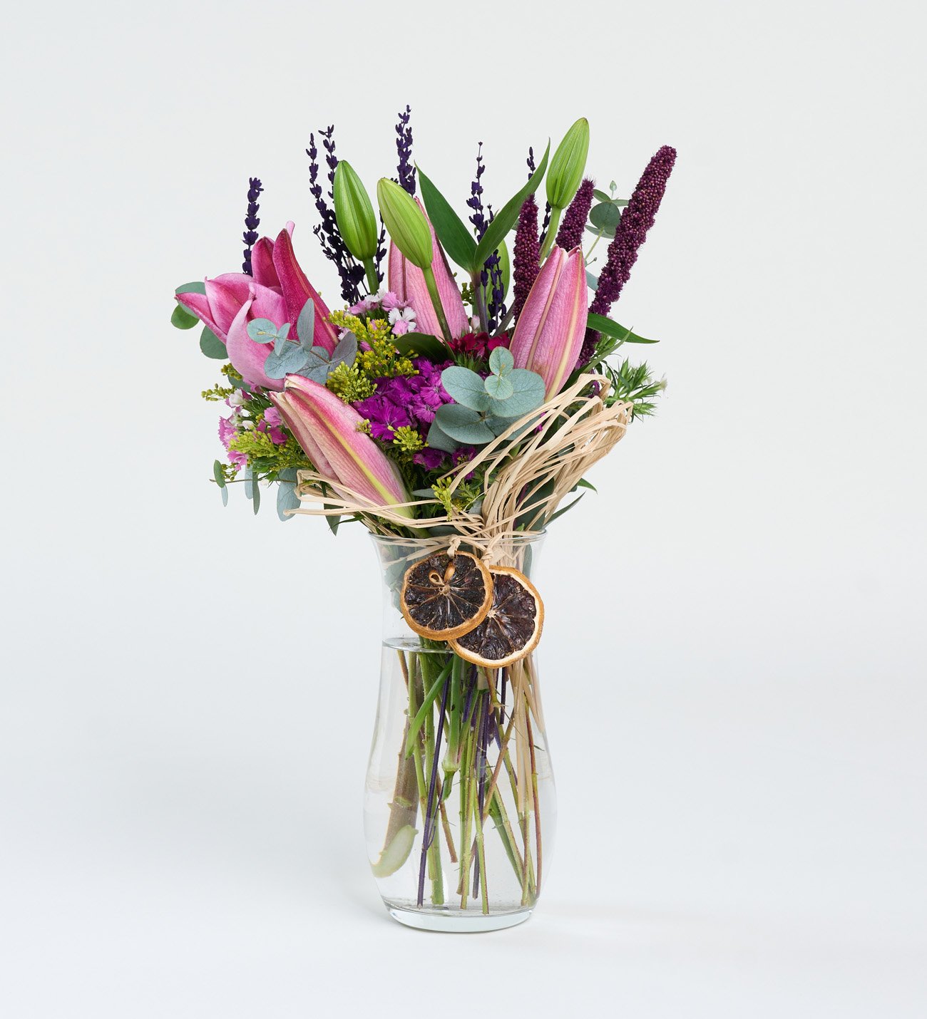 Cam Vazoda Pembe Lilyum ve Hüsnüyusuf Aranjmanı